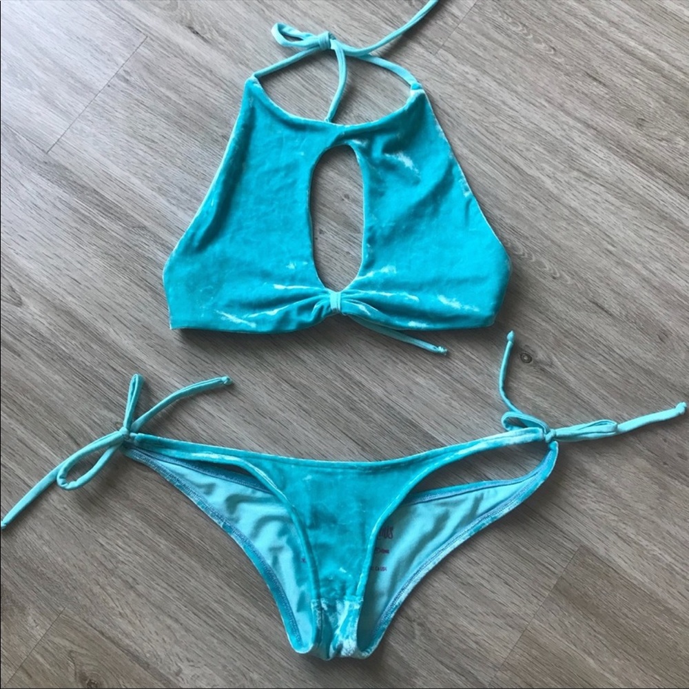 Baes and Bikinis Blue Velvet Swimsuit Set